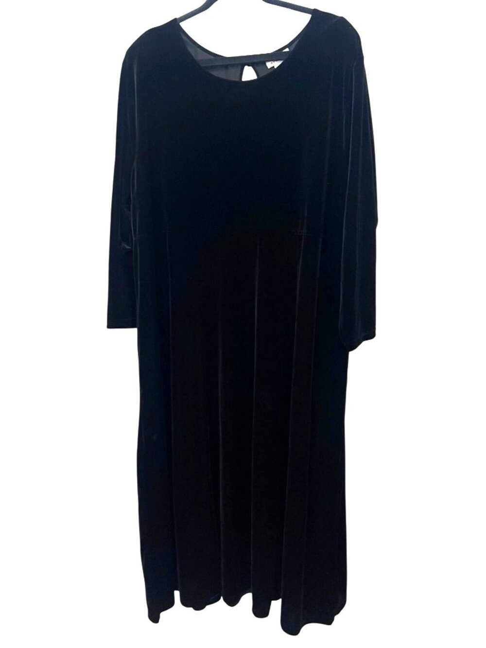 Avenue PLUS 26/28 Maxi Dress Black Velvet Long Sleeve Stretch Whimsygoth Witchy